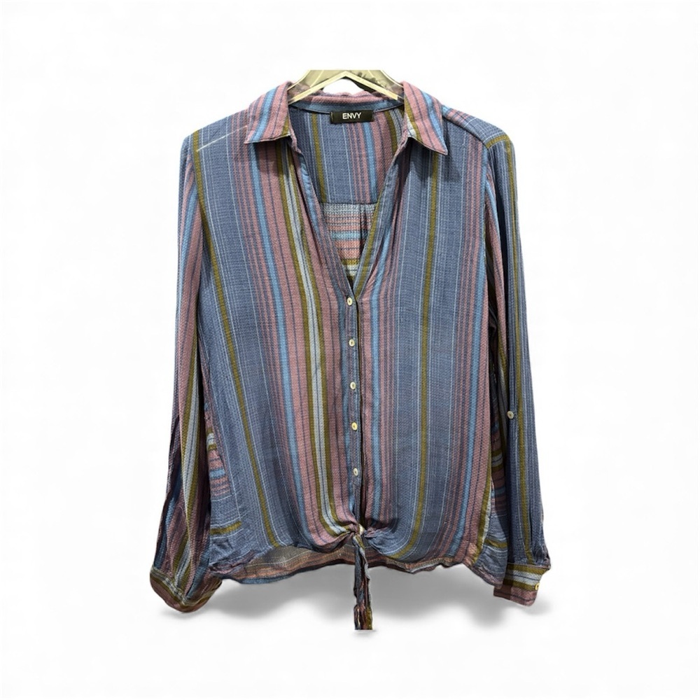 Envy Multicolor Striped Shirt with tie front- Sz L